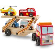 Conjunto de Veículos - Carreta Com Veículos de Emergencia - Madeira - Melissa And Doug