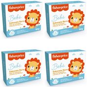 4 SABONETES EM BARRA BEBE FISHER PRICE 90GR HIPOALERGÊNICO