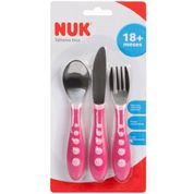 TALHERES DE INOX - 3 PEÇAS - ROSA - 18M+ - NUK