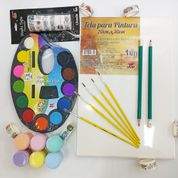 Kit Para Pintura Escolar Artística Aquarela Com Tela VMP