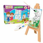 Kit de Pintura Infantil Sitio Pica-Pau Amarelo Com Cavalete Pincel Paleta Telas em Madeira e Tintas Brincadeira Criança