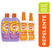 Kit 2 Repelente de Insetos Off! Loção Kids 200ml + 2 Repelente Off! Spray Family 100ml