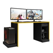Mesa Gamer com Plataforma Versátil Drax Preto Amarelo
