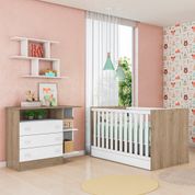 Conjunto Quarto Infantil Berço e Cômoda Hug Carvalho Rústico Branco