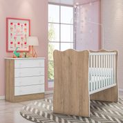 Conjunto Quarto Infantil Cômoda e Berço Lian Carvalho Rústico Branco