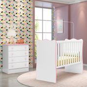 Conjunto Quarto Infantil Cômoda e Berço Lian Menina Branco Rosa