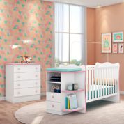 Conjunto Quarto Infantil Cômoda e Berço Summer Menina Branco Rosa