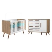 Conjunto Quarto Infantil Lara Berço e Cômoda Carvalho Rústico Branco com Colchão