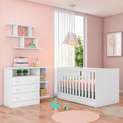 Conjunto Quarto Infantil Berço e Cômoda Hug Branco com Colchão