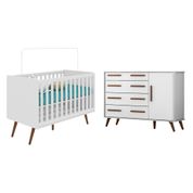 Conjunto Quarto Infantil Lara Berço e Cômoda Branco com Colchão