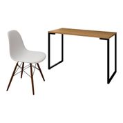 Mesa Escrivaninha Fit Industrial 120cm Natura e Cadeira Charles Design FT1 Branca - Mpozenato