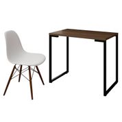 Mesa Escrivaninha Fit Industrial 90cm Castanho e Cadeira Charles Design FT1 Branca - Mpozenato