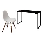 Mesa Escrivaninha Fit Industrial 120cm Preto e Cadeira Charles Design FT1 Branca - Mpozenato