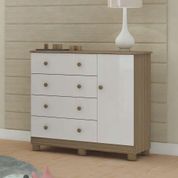 Cômoda Infantil Em MDF Organizadora 4 Gavetas 1 Cabideiro 1 Porta Multiuso Quarto Branca e Marrom