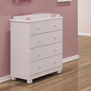 Cômoda Infantil Em MDF Organizadora Baixa Com Pés Simples 4 Gavetas Multiuso Quarto Branca