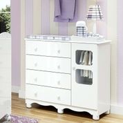 Cômoda Infantil Em MDF Design Retrô Organizadora 1 Porta Com Acrílico 4 Gavetas 1 Cabideiro Branco