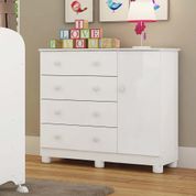 Cômoda Infantil Em MDF Organizadora Simples 4 Gavetas 1 Cabideiro 1 Porta Multiuso Quarto Branca