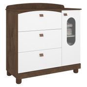 Comoda Bebê Branca Marrom Infantil MDF 3 Gavetas Guarda Roupa Cabideiro Fofura Permobili