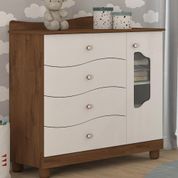 Comoda Bebê Branca Marrom Infantil MDF Provençal 4 Gavetas Corrediças Telescópicas Guarda Roupa