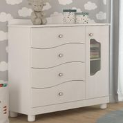 Comoda Bebê Branca Infantil MDF Provençal 4 Gavetas Corrediças Telescópicas Guarda Roupa Cabideiro