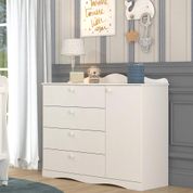 Comoda Bebê Branca Infantil MDF Provençal 4 Gavetas Corrediças Telescópicas Guarda Roupa 120cm