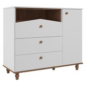 Comoda Bebê Branca Marrom Infantil MDF Pés Madeira 3 Gavetas Corrediças Telescópicas Guarda Roupa