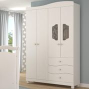 Guarda Roupa Infantil Branco MDF Roupeiro Solteiro Para Quarto 130cm 4 Portas 3 Gavetas Permobili