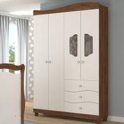 Guarda Roupa Infantil Branco Marrom MDF Roupeiro Solteiro Para Quarto 130cm 4 Portas 3 Gavetas