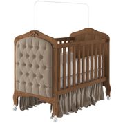 Berço Americano de Bebê Provençal Marrom Capitonê MDF Vira Mini Cama Com Regulagem Altura Harmonia