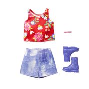 Barbie Roupas e Acessórios Regata Floral Shorts Jeans -Mattel