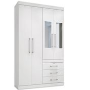 Guarda Roupa Solteiro Havana Plus 4 Portas e Espelho Branco - Santos Andirá