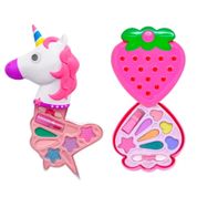 Kit 2 Estojo de Maquiagem Meninas de Unicornio e Morango Infantil