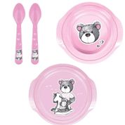 Kit Minimi - Bowl de Treinamento e Pratinho Alimentação + 2 Colheres - Urso - Rosa