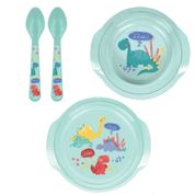 Kit Minimi - Bowl de Treinamento e Pratinho de Alimentação + 2 Colheres - Dino - Azul