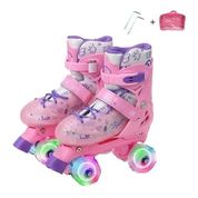 Patins Quad Rosa Regulável 28-32  Rodinhas Led + Kit!