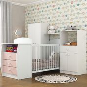 Quarto Infantil com Berço-Cômoda Laura Multimóveis Branco/Rosa