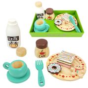 Kit de Comidinha de Brinquedo Infantil de Madeira Café 9 Pçs