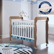 Berço Americano Mini Cama com Colchão Mirelle Branco Fosco com Amadeirado Carolina Baby