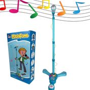 Microfone Infantil com Som e Pedestal Fenix - Azul- Brinquedo Musical Karaoke Crianças