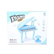 PIANO INFANTIL COM MICROFONE KARAOKE KIDS TECLADO MP3 COM BANQUINHO BANQUETA MENINO AZUL
