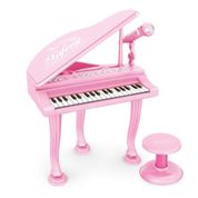 PIANO INFANTIL COM MICROFONE KARAOKE KIDS TECLADO MP3 COM BANQUINHO BANQUETA MENINA ROSA