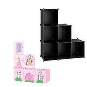 GUARDA ROUPAS INFANTIL MODULAR PORTATIL COM 6 PORTAS PRINCESAS ROSA ORGANIZADOR DE BRINQUEDOS SAPATOS