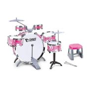 BATERIA INFANTIL ROSA ROCKY GIRL 10 PEÇAS GRANDE COM PEDAL E BANQUETA MENINAS GIRLS MUSICAL