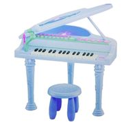 PIANO TECLADO MUSICAL INFANTIL ELETRONICO 32 TECLAS COM GRAVADOR E BANQUINHO AZUL MENINOS