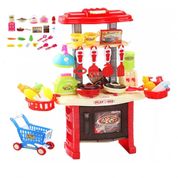 COZINHA INFANTIL COM CARRINHO DE COMPRAS COMPLETA FORNO FOGAO PANELAS 56 ACESSORIOS MERCADINHO FEIRINHA