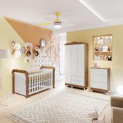 Quarto Infantil Guarda Roupa 3 Portas Cômoda 3 Gavetas Bianca Berço 3 em 1 Lara Branco Amadeirado Carolina Baby