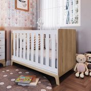 Berço Para Bebê Infantil 3 em 1 Mini Cama Multiuso 3 Regulagens Varal Mosquiteiro Branco Com Marrom