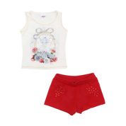 Kit Infantil Feminino Conjunto+Vestido Elian Tamanho:2;Cor:Off White+Floral