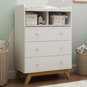 Cômoda Infantil Bebê MDF Multiuso Organizadora 3 Gavetas Nichos Quarto Com Pés Marrom Madeira Branco