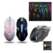 MOUSE GAMER COM FIO PARA JOGO COM LUZ LED COLORIDO MUDA DE COR 3 BOTOES USB PC OPTICAL ERGONOMICO Branco